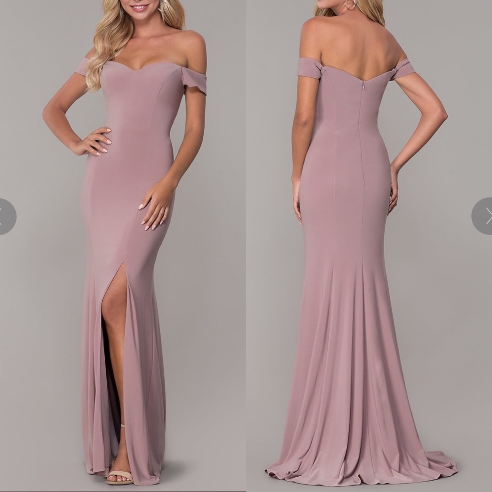 Dusty pink off shoulder prom party dress - Picture 2 of 3